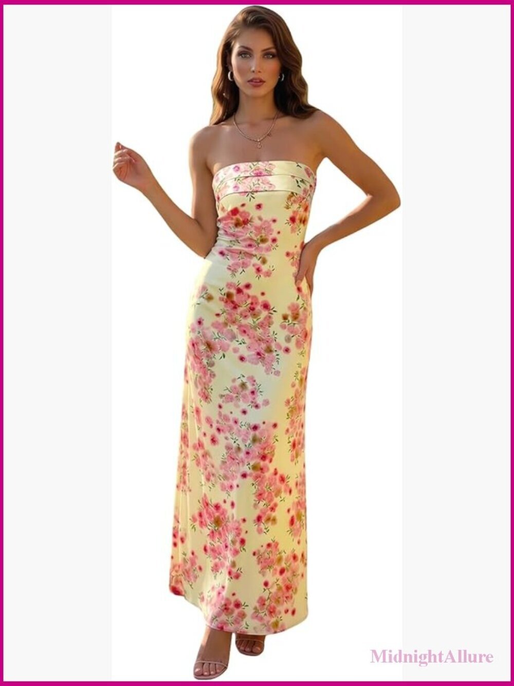 Strapless Ditsy Floral Maxi Dress Backless Bodycon Summer Tube Dress